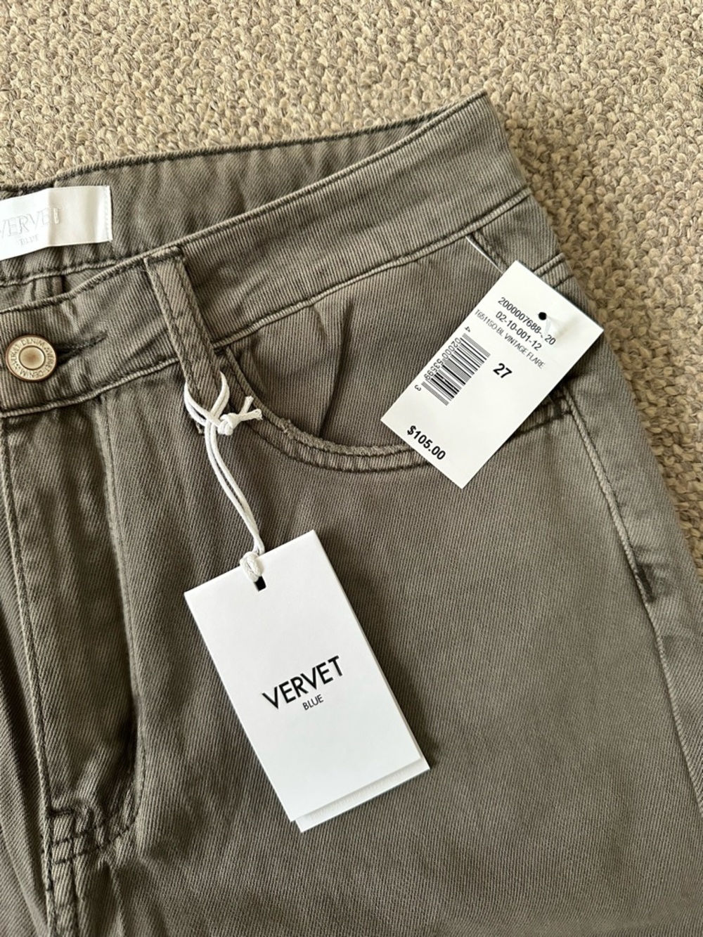 NWT Vervet High-Rise 90s Vintage Flare Jeans - Olive Green | Size 27 - Picture 3 of 3